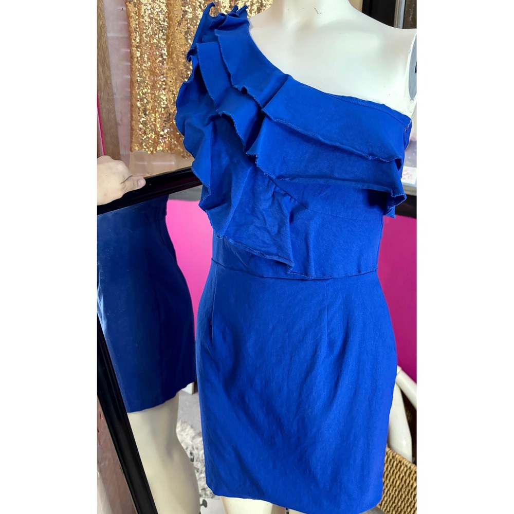 Ruby Rox Royal Blue One Shoulder Ruffle Mini Cocktail Dress Size 9 - Picture 3 of 7